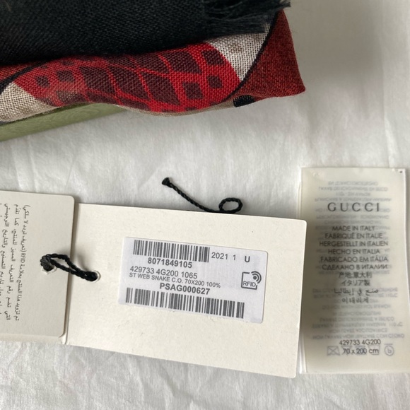Authentic Gucci web and kingsnake print wool scarf - Picture 6 of 8